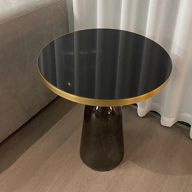 21,26" hoge bijzettafel uit het midden van de eeuw, glazen voetstuk, ronde bank met accent aan de zijkant Clearhalo