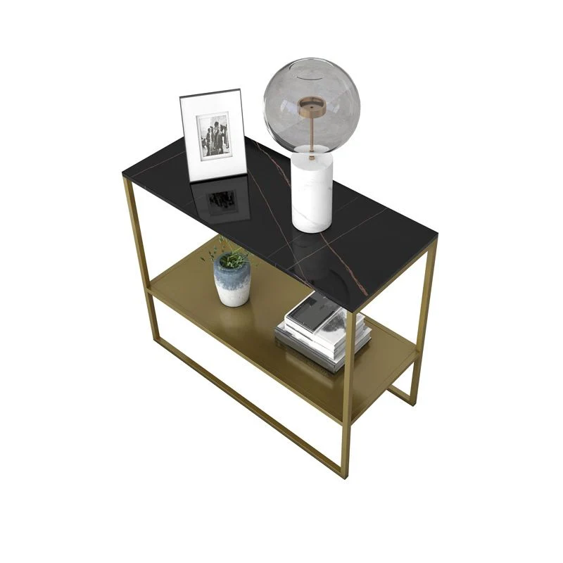 21,6" hoge bijzettafel met metalen frame en rechthoekig bovenblad van imitatiemarmer met plank Clearhalo