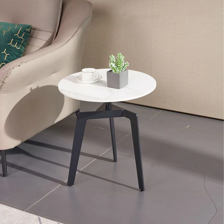 21,65" /23,62" hoge stalen bijzettafel met 3 poten, moderne ronde bijzettafel met leisteenblad Clearhalo