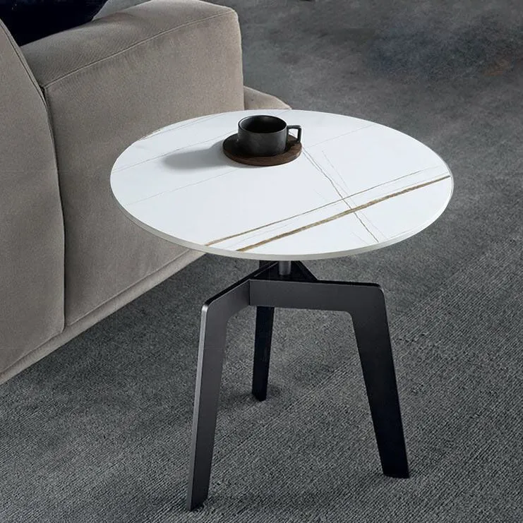 21,65" /23,62" hoge stalen bijzettafel met 3 poten, moderne ronde bijzettafel met leisteenblad Clearhalo