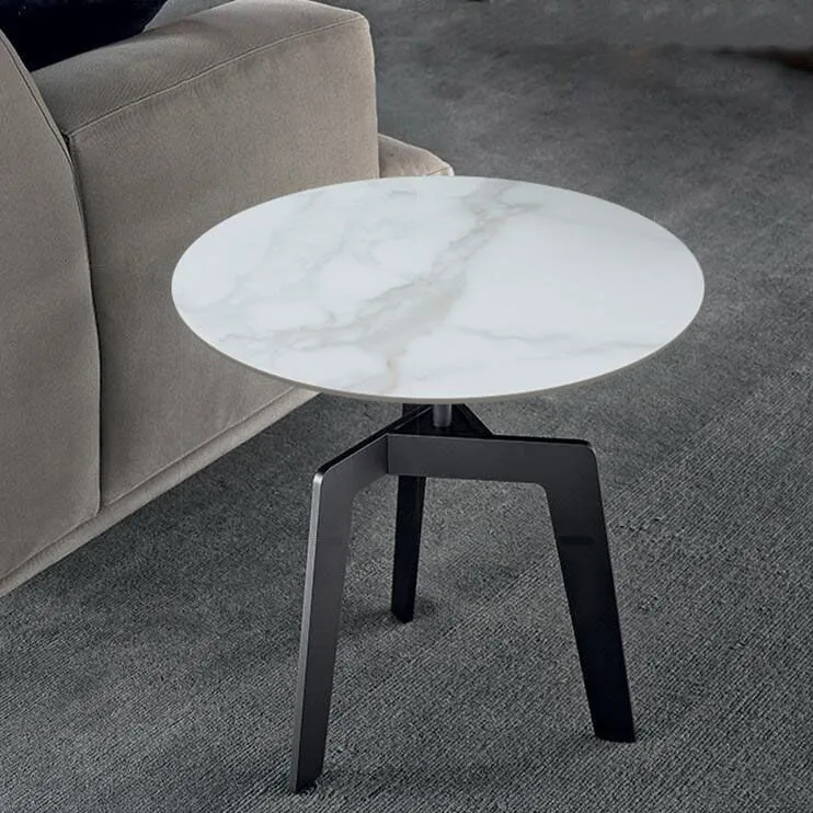 21,65" /23,62" hoge stalen bijzettafel met 3 poten, moderne ronde bijzettafel met leisteenblad Clearhalo