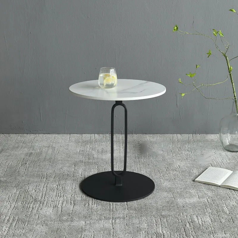 21,65" hoge bijzettafel op voetstuk, midden van de eeuw moderne ronde bijzettafel met stenen blad Clearhalo