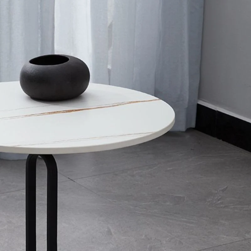 21,65" hoge bijzettafel op voetstuk, midden van de eeuw moderne ronde bijzettafel met stenen blad Clearhalo