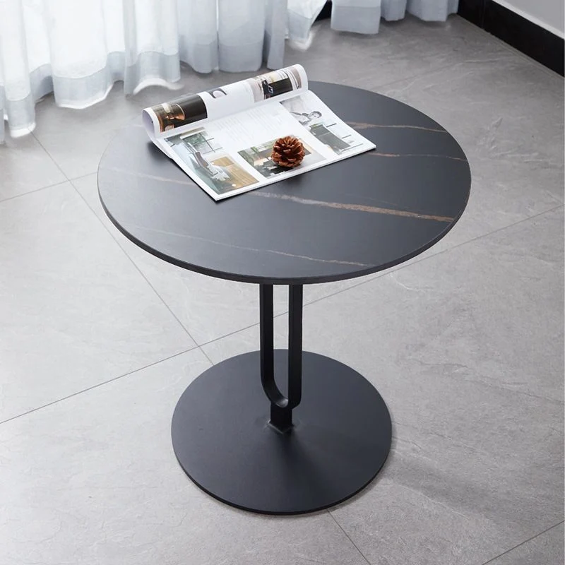 21,65" hoge bijzettafel op voetstuk, midden van de eeuw moderne ronde bijzettafel met stenen blad Clearhalo