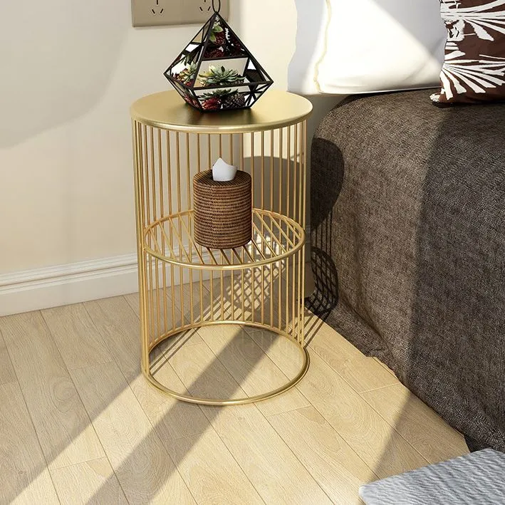 21,65 inch hoge bijzettafel moderne stijl met metalen frame en ronde bank met accent aan de zijkant Clearhalo