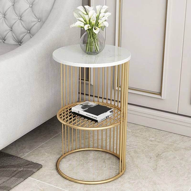 21,65 inch hoge bijzettafel uit het midden van de eeuw, metalen frame, ronde bank met accent aan de zijkant Clearhalo
