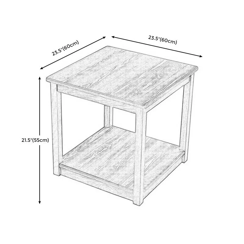 21,65"/23,62" hoge houten bijzettafel, walnoot vierkante bijzettafel met plank Clearhalo