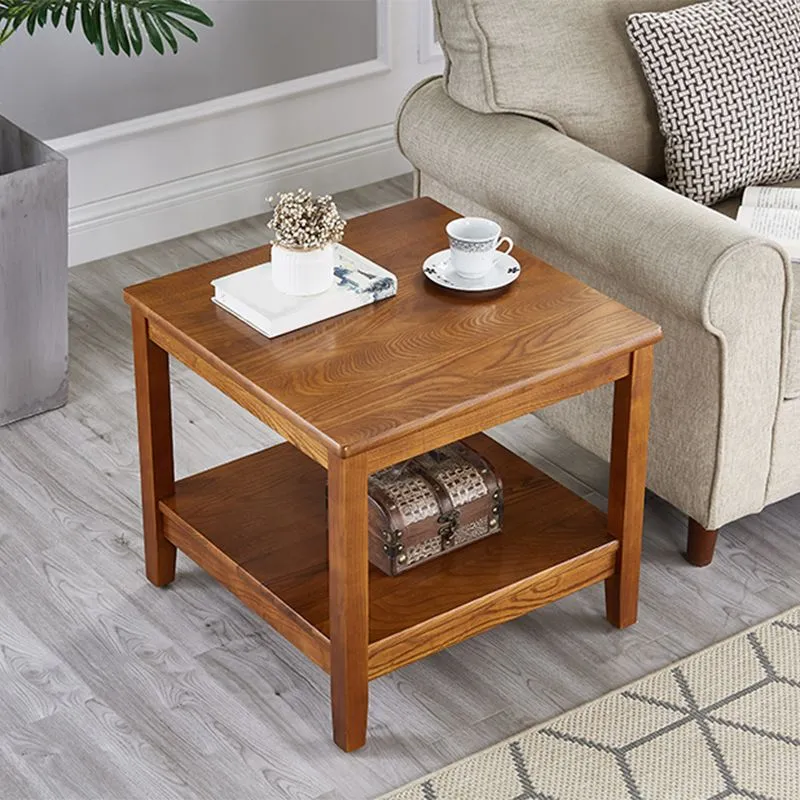 21,65"/23,62" hoge houten bijzettafel, walnoot vierkante bijzettafel met plank Clearhalo