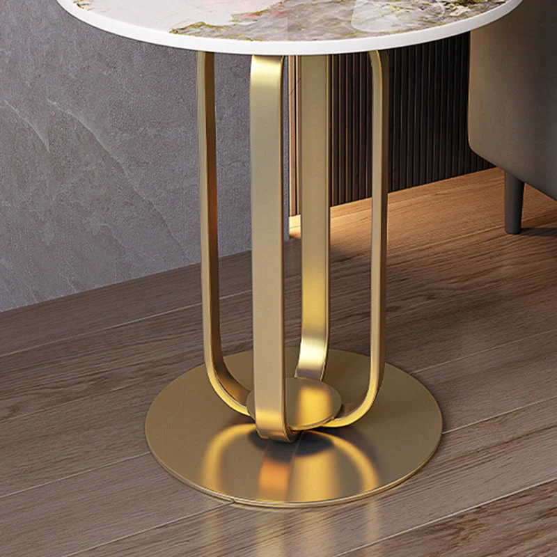 21,65-inch hoge ronde zijtafel met glamoureus metalen frame en stenen blad Clearhalo