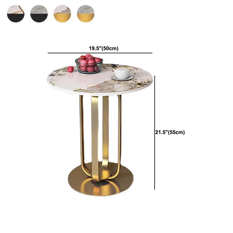 21,65-inch hoge ronde zijtafel met glamoureus metalen frame en stenen blad Clearhalo