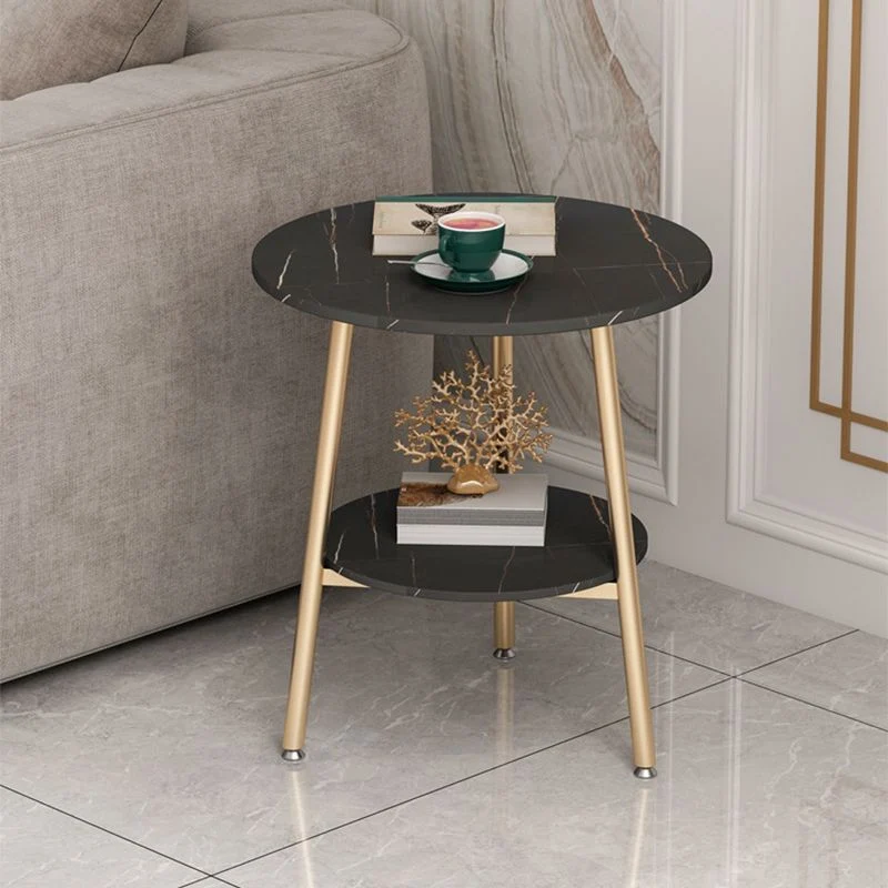 21,6"H X 19,6"B X 19,6"D Ronde bijzettafel met leistenen blad, metalen bijzettafel met 3 poten Clearhalo