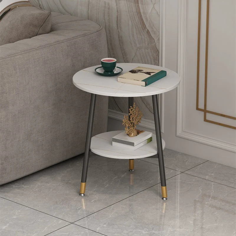 21,6"H X 19,6"B X 19,6"D Ronde bijzettafel met leistenen blad, metalen bijzettafel met 3 poten Clearhalo