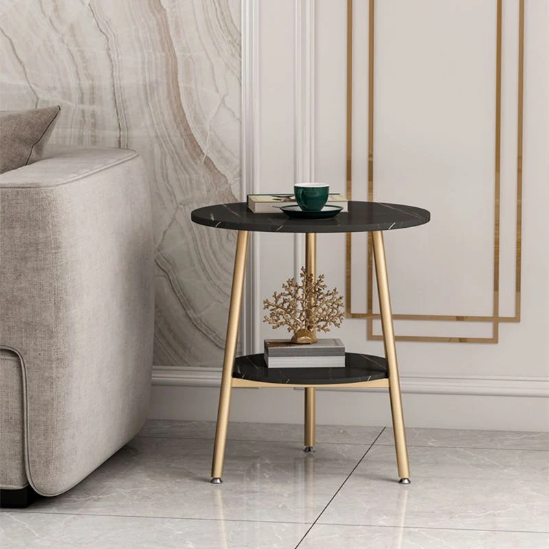 21,6"H X 19,6"B X 19,6"D Ronde bijzettafel met leistenen blad, metalen bijzettafel met 3 poten Clearhalo