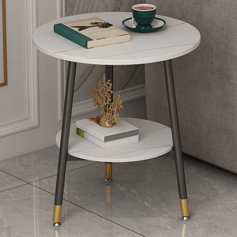 21,6"H X 19,6"B X 19,6"D Ronde bijzettafel met leistenen blad, metalen bijzettafel met 3 poten Clearhalo