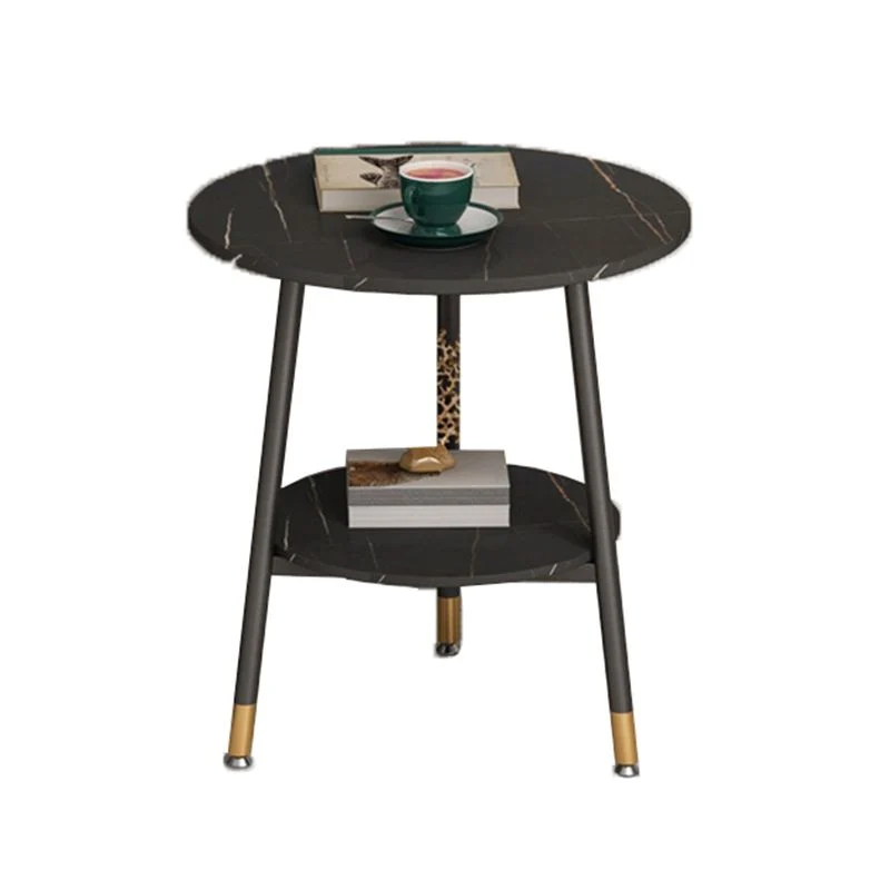 21,6"H X 19,6"B X 19,6"D Ronde bijzettafel met leistenen blad, metalen bijzettafel met 3 poten Clearhalo