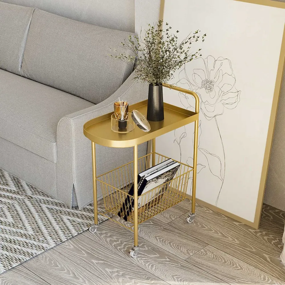 23,6 inch hoge zijtafel uit het midden van de eeuw met bijzettafel met dubbele laag Clearhalo