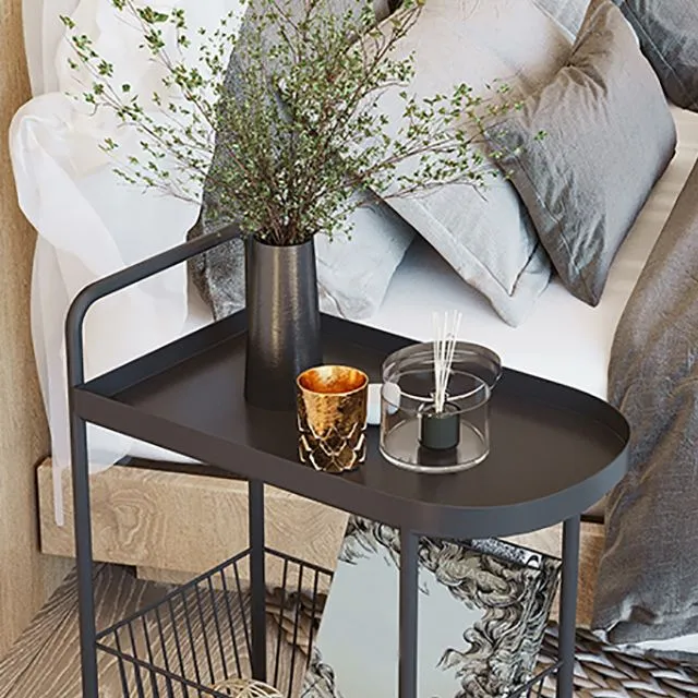 23,6 inch hoge zijtafel uit het midden van de eeuw met bijzettafel met dubbele laag Clearhalo