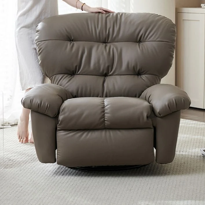 39,3-inch brede fauteuil van echt leer met handmatige drukknop bruin Clearhalo