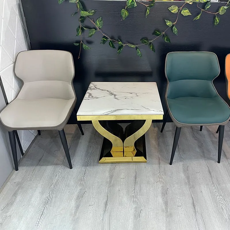 Armloze eetkamerstoelen van imitatieleer, moderne stalen poten, eetkamerstoel Clearhalo