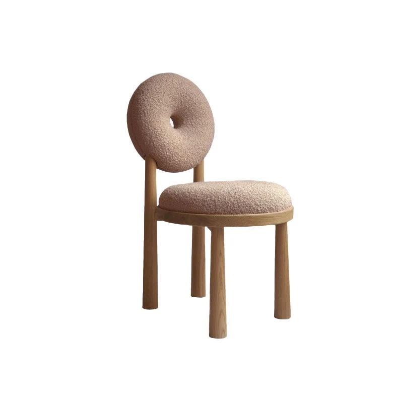 Armloze stoel met strakke rugleuning, houten frame, stoel met wollen accent en vier poten Clearhalo