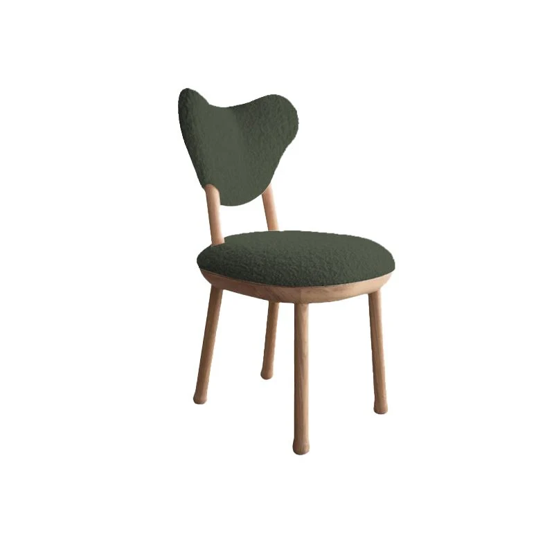 Armloze stoel met strakke rugleuning, houten frame, stoel met wollen accent en vier poten Clearhalo