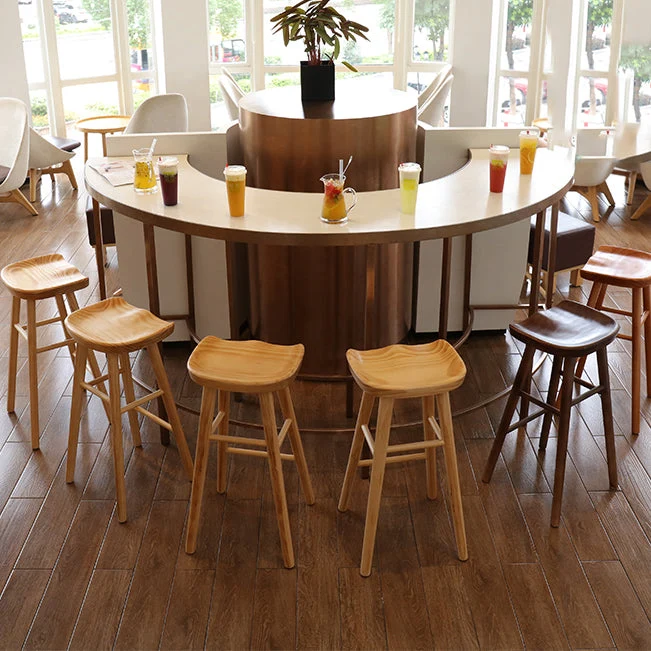 Barkruk industriële stijl met houten poten, zadelzitting, tegenkruk voor keukenbar Clearhalo