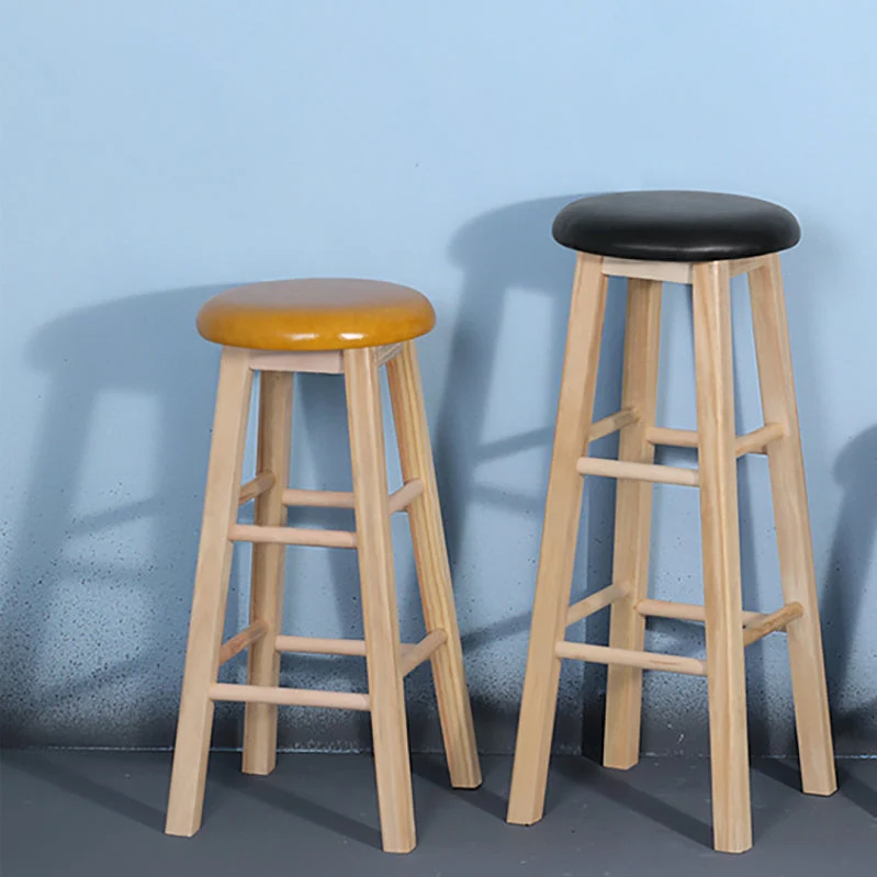 Barkruk industriële stijl met houten poten, ronde zitting voor keukenbar Clearhalo