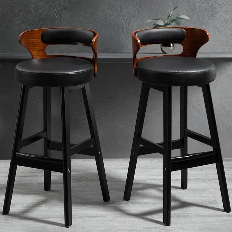 Barkruk industriële stijl met lage rugleuning Houten barkruk met houten poten Clearhalo