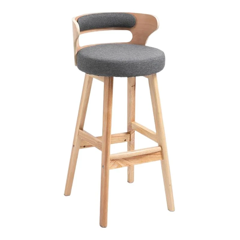 Barkruk industriële stijl met lage rugleuning Houten barkruk met houten poten Clearhalo
