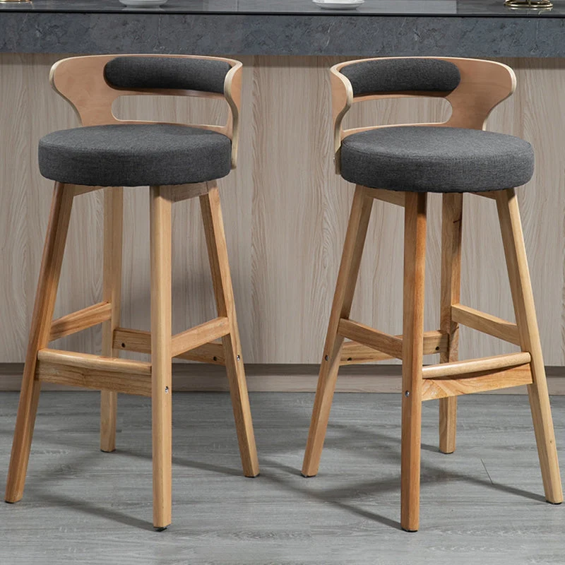 Barkruk industriële stijl met lage rugleuning Houten barkruk met houten poten Clearhalo