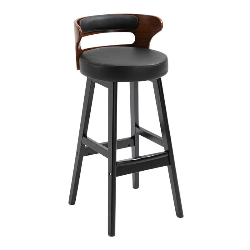 Barkruk industriële stijl met lage rugleuning Houten barkruk met houten poten Clearhalo
