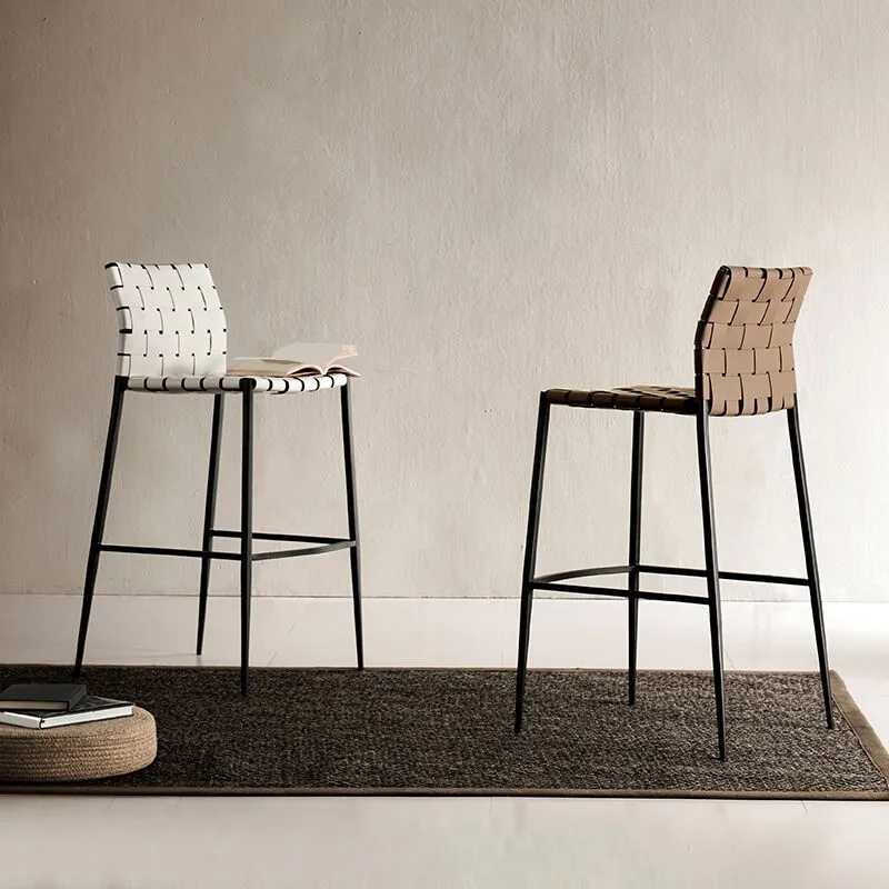 Barkruk moderne stijl, leren rugleuning, tegenkruk met metalen poten Clearhalo