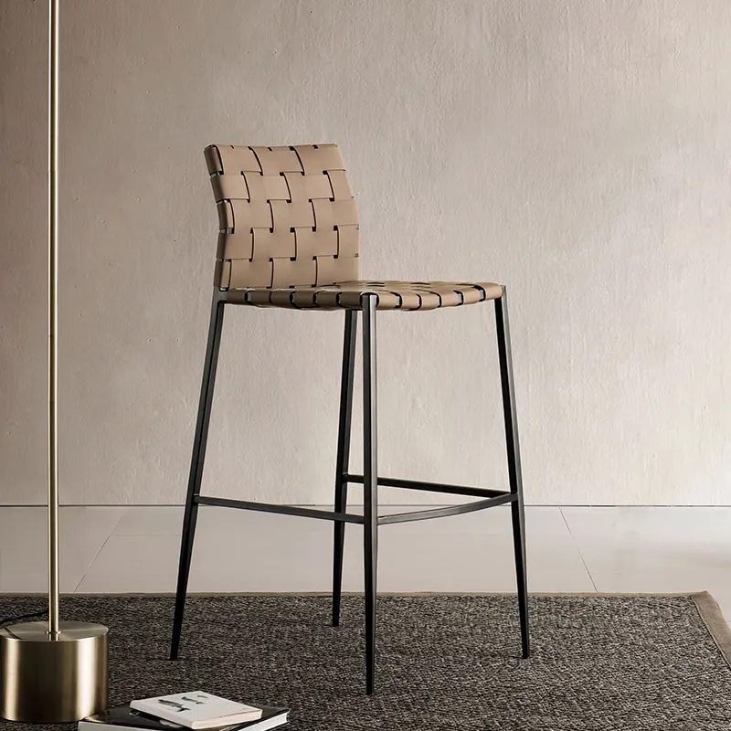 Barkruk moderne stijl, leren rugleuning, tegenkruk met metalen poten Clearhalo