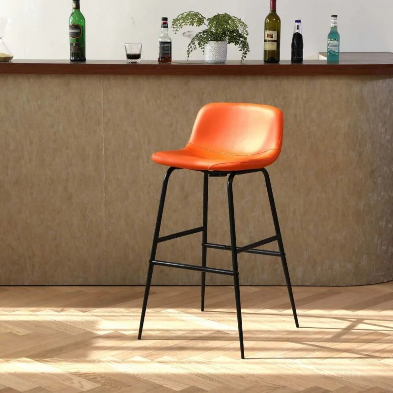 Barkruk moderne stijl met lage rugleuning, PU-lederen barkruk met metalen poten voor thuis Clearhalo