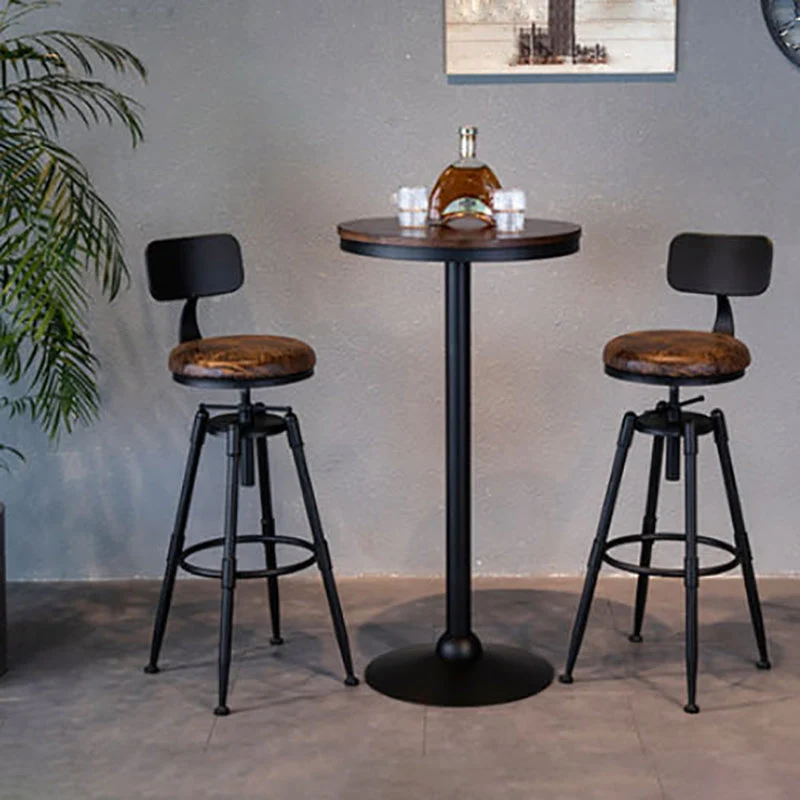 Barkruk moderne stijl, ronde zitting met voetensteun, ijzeren poten voor keukenbar Clearhalo