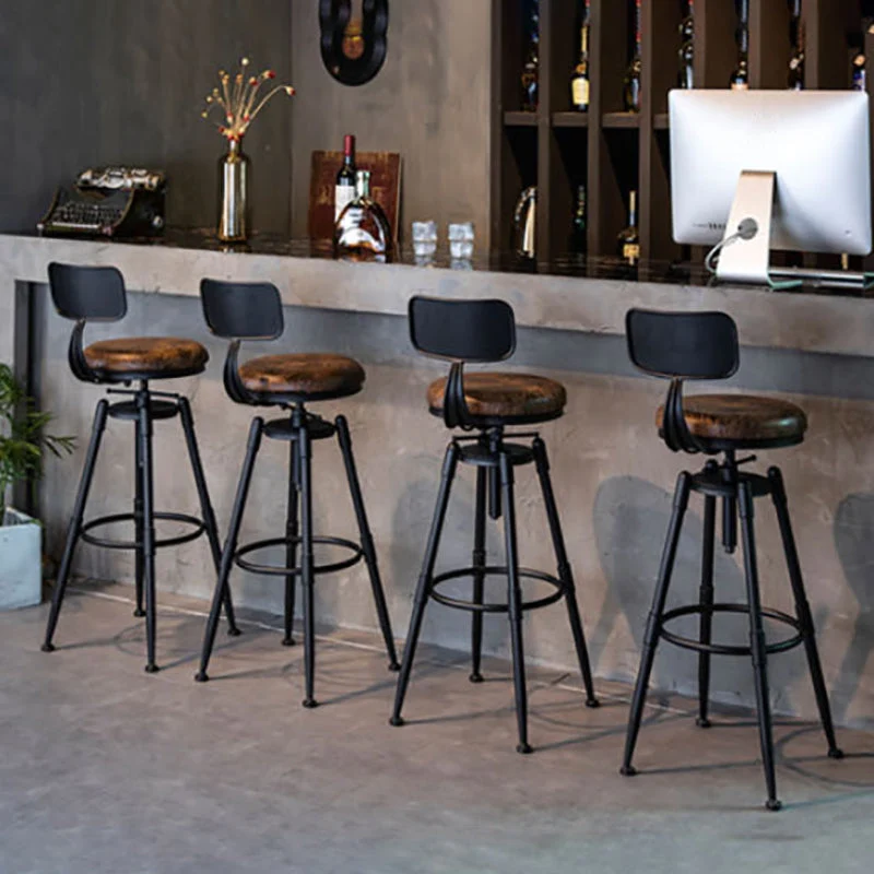 Barkruk moderne stijl, ronde zitting met voetensteun, ijzeren poten voor keukenbar Clearhalo