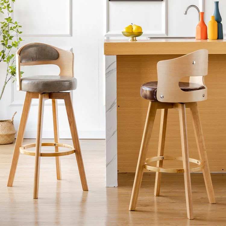 Barkruk Scandinavische stijl, houten poten, ronde zitting, barkruk voor barkeuken Clearhalo