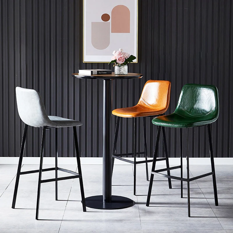 Barkruk Scandinavische stijl met vierkante lederen zitting Tegenkruk Keukenbarkruk Clearhalo