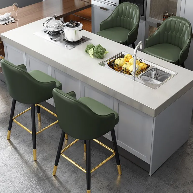 Barkruk Scandinavische stijl, metalen poten, lederen kuipstoel voor keukenbar Clearhalo