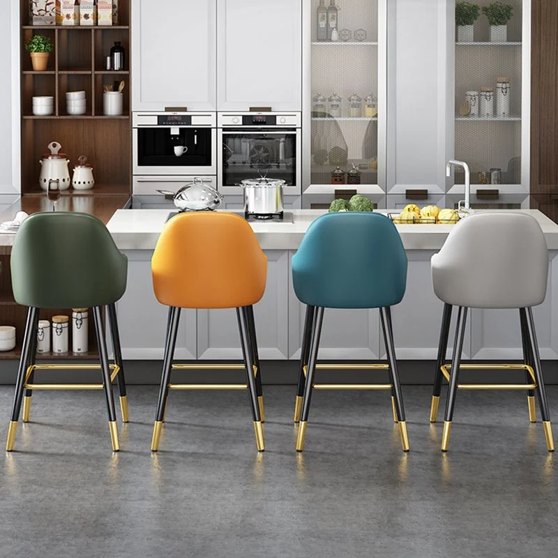 Barkruk Scandinavische stijl, metalen poten, lederen kuipstoel voor keukenbar Clearhalo