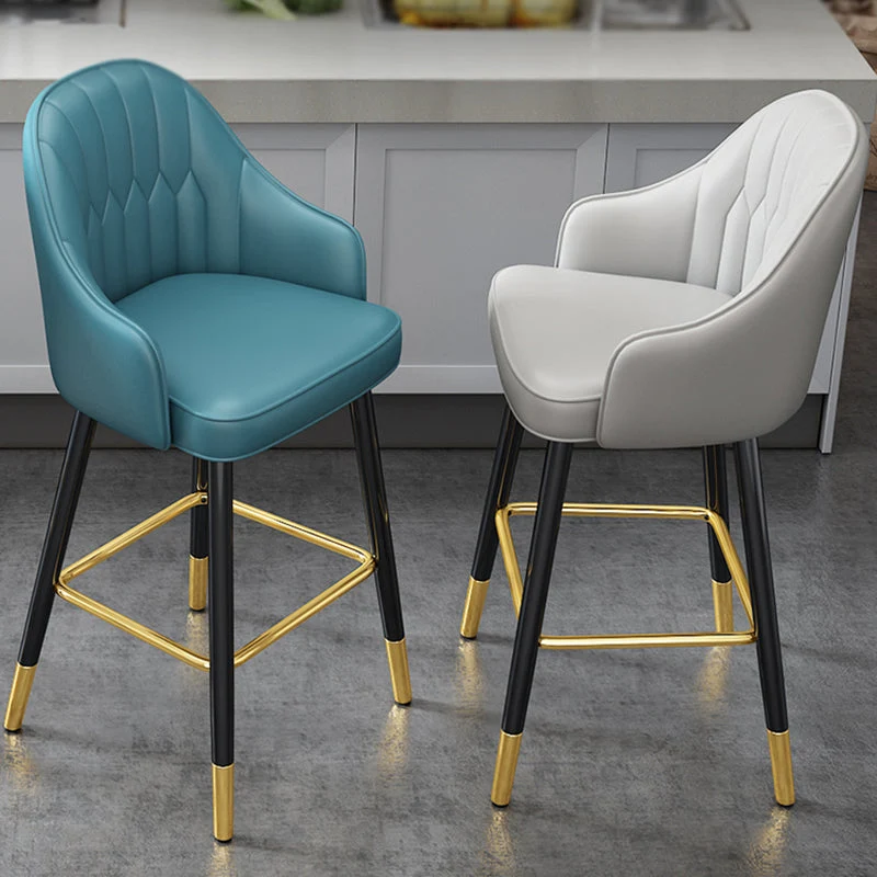 Barkruk Scandinavische stijl, metalen poten, lederen kuipstoel voor keukenbar Clearhalo