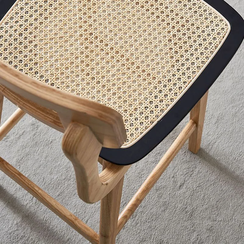 Barkruk van massief hout met lage rugleuning, moderne rotan armloze kruk voor de woonkamer Clearhalo