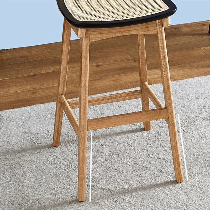 Barkruk van massief hout met lage rugleuning, moderne rotan armloze kruk voor de woonkamer Clearhalo