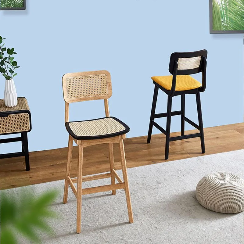 Barkruk van massief hout met lage rugleuning, moderne rotan armloze kruk voor de woonkamer Clearhalo