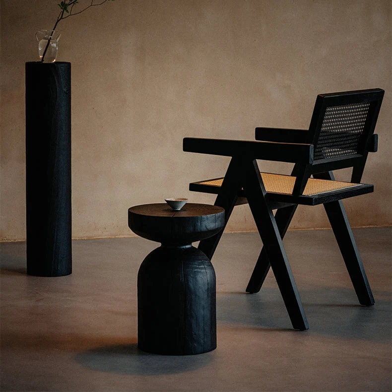 Bijzettafel eigentijdse stijl, houten voetstukbank, zijaccenttafel zwart Clearhalo