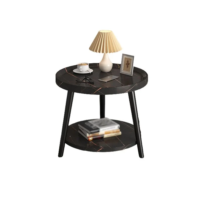 Cocktailtafel met 3 poten, ronde salontafel van kunsthout, walnoot/zwart/wit Clearhalo