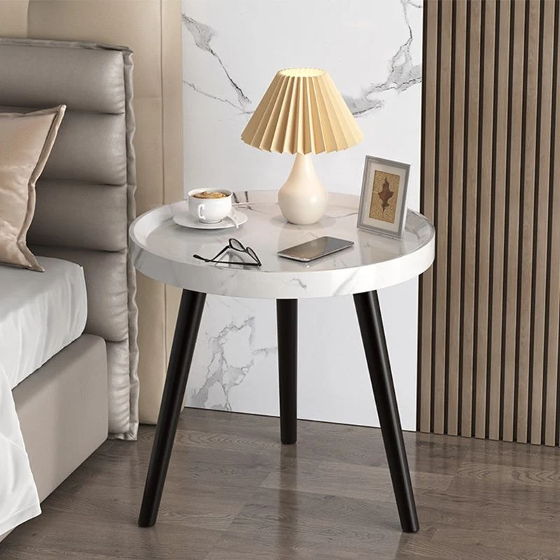 Cocktailtafel met 3 poten, ronde salontafel van kunsthout, walnoot/zwart/wit Clearhalo