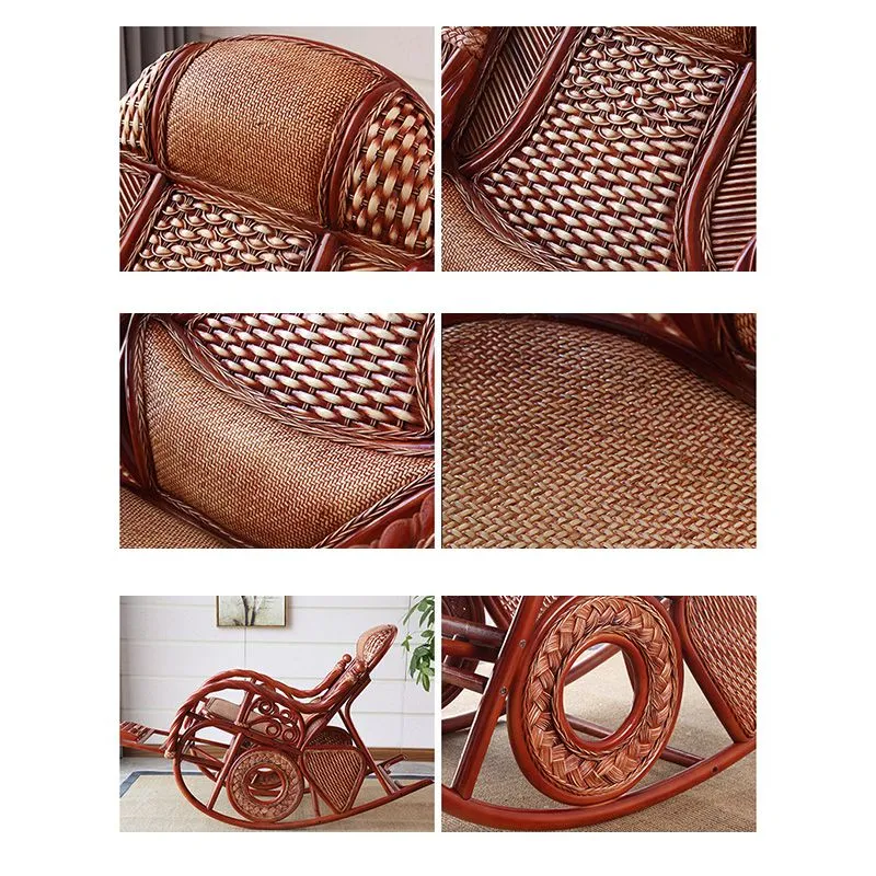 Conventionele Schommelstoel Rotan Frame Effen Kleur Spindel Rugleuning Indoor Schommelstoel Clearhalo