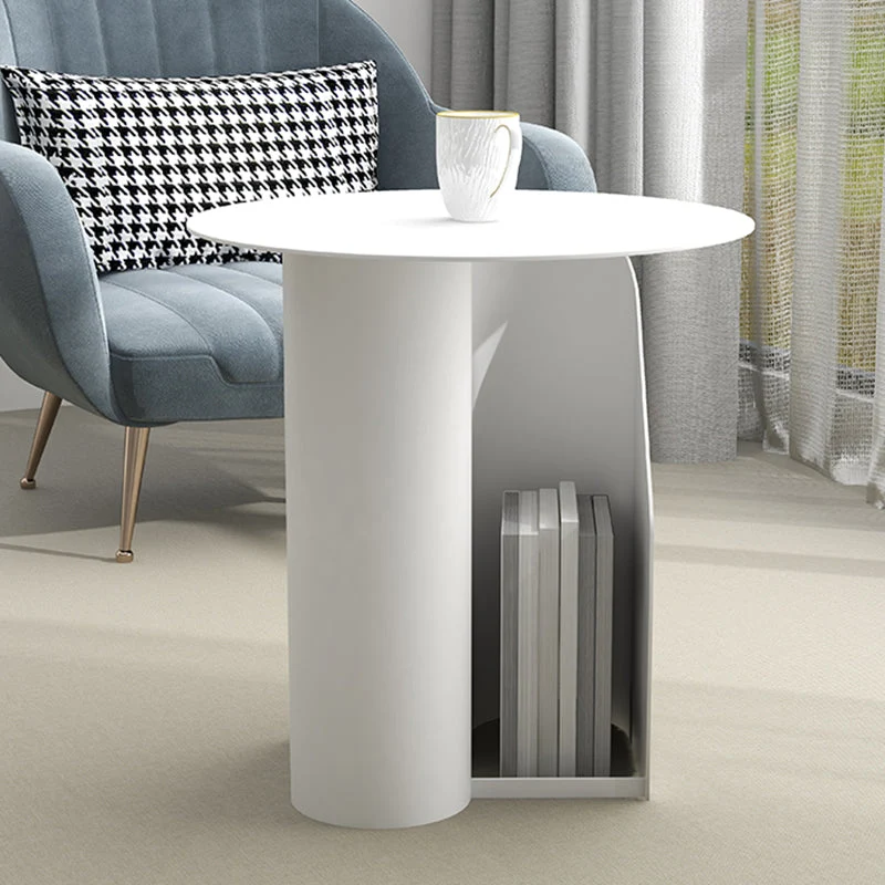 Dia 47,7 cm metalen bijzettafel, moderne bijzettafel uit het midden van de eeuw met opbergruimte Clearhalo