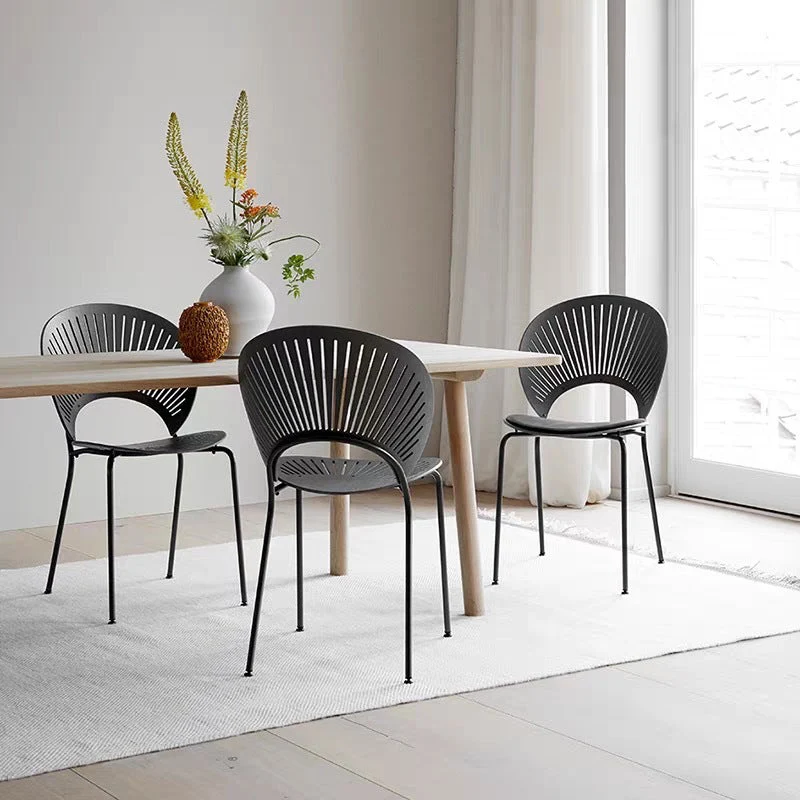 Eetkamerstoelen met metalen onderstel, industriële stijl, armloze stoel met open rug Clearhalo